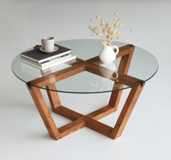 Square Glass Top Center Table with Wooden Base