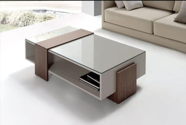 “Wooden Center Table with Glass on Top 60-CM X 90-CM”