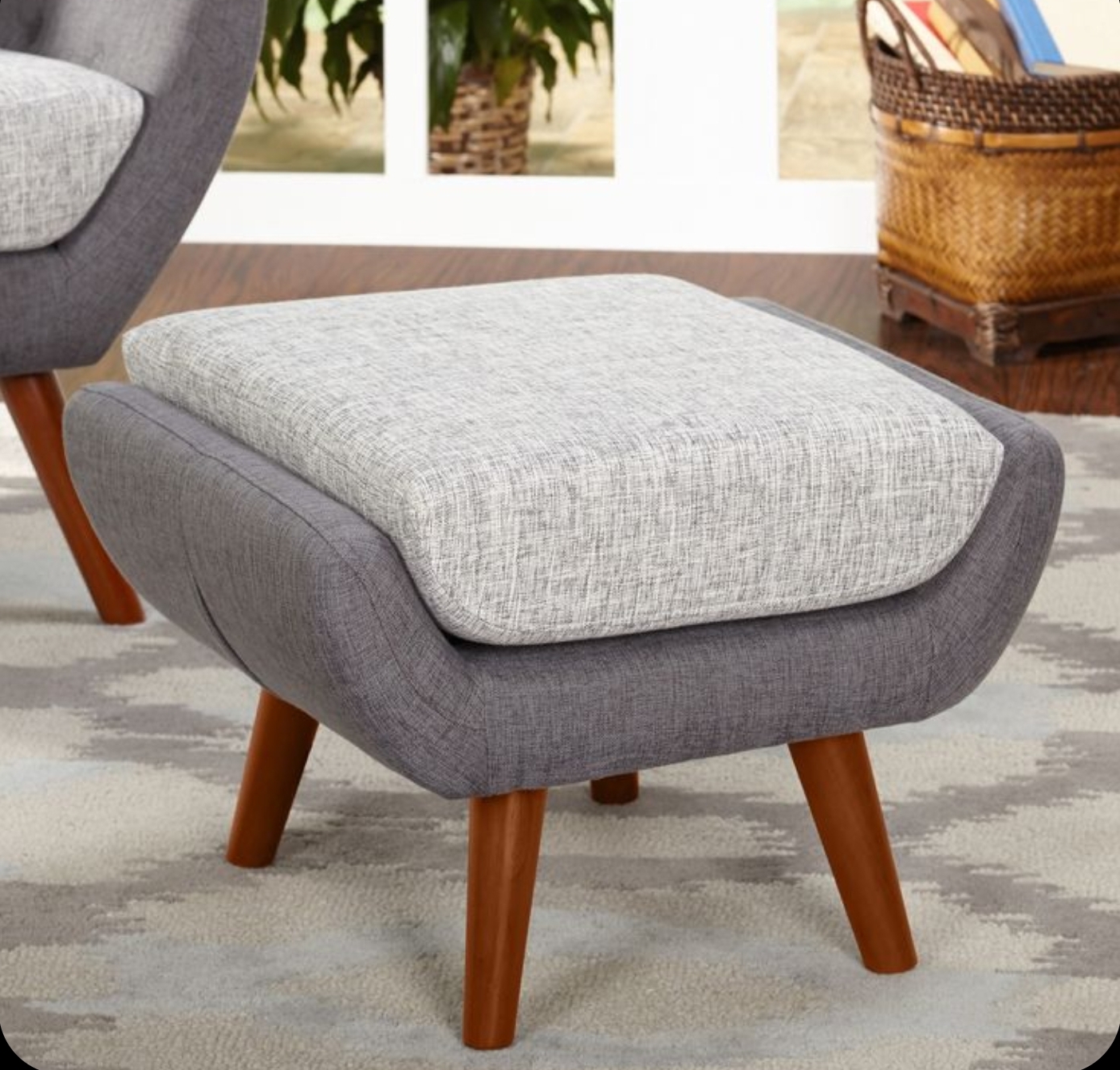 Ot-S-014 (Ottoman Stool Wooden Legs)